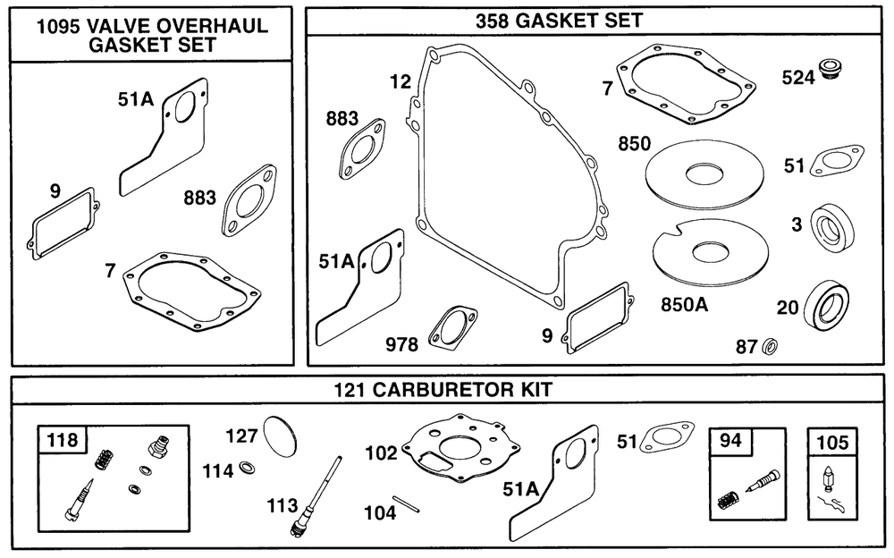 Gasket Set Diagram and Parts List for 252412-0728-XX  Briggs and Stratton Engine
